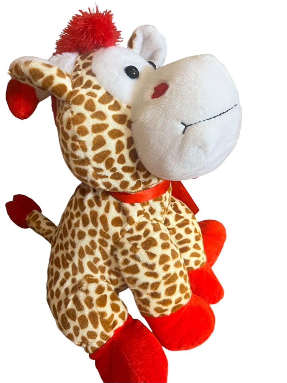 Plush Giraffe Stuffed Animal - Red & Tan Cozy Companion